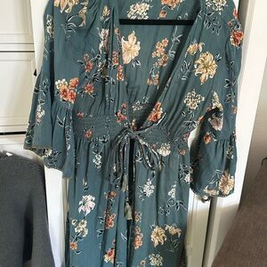 Angie Blue and Green Buttoned Tie Front Sundress
